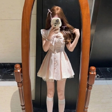 批发韩系条纹<b class='q'>连衣裙</b>套装少女夏日甜美千金风蝴蝶结重工小个子公主裙子