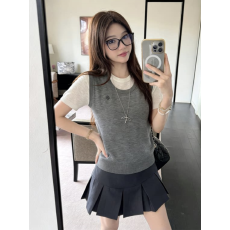 批发韩系通勤撞色圆领<b class='q'>假两件</b>短袖<b class='q'>针织衫</b>2026夏季修身显瘦宽松正肩上衣