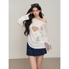 批发原版质量印花宽松微透防晒<b class='q'>罩衫</b>长袖上衣T恤女