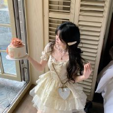 批发公主风提花蝴蝶结少女感<b class='q'>欧根纱</b>蓬蓬连衣裙春夏