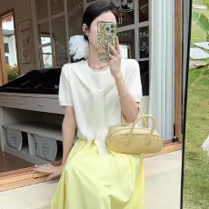 批发原版做法+针织质量+时尚百搭修身显瘦针织衫纯色圆领短袖上衣女