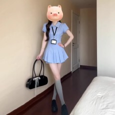批发学院风polo领蓝色格子衬衫裙女夏季新款小个子收腰显瘦百褶短裙子