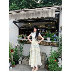 批发新中式国风碎花改良<b class='q'>旗袍</b>连衣裙漂亮独特拼接收腰气质长裙