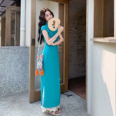 批发新中式国风<b class='q'>旗袍</b>裙蕾丝内搭裤套装女2026夏新款别致显瘦气质两件套