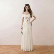 批发法式气质高级感一字肩<b class='q'>连衣裙</b>女夏季2026新款修身显瘦生日<b class='q'>礼服</b>长裙