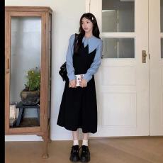 批发学院风假两件长袖连衣裙秋季穿搭裙子<b class='q'>胖</b>mm<b class='q'>遮</b>肚显瘦A字裙