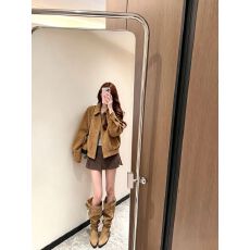 批发翻领宽松休闲上衣<b class='q'>女</b>2026年秋季新款韩系百搭<b class='q'>皮衣</b>外套