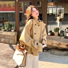 批发卡其色短款风衣外套女小个子秋季新款韩系高级感休闲百搭立领夹克