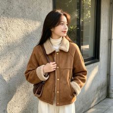 批发美拉德皮毛一体短外套女2026秋冬新款加绒加厚保暖小个子外套上衣