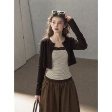 批发韩系开衫长袖短外套<b class='q'>吊带</b><b class='q'>背心</b><b class='q'>女</b>秋季上衣两件套
