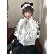批发早穿搭波点卫衣外套秋冬立领夹克轻亚风