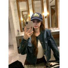 批发韩系休闲立领牛仔短外套女2026春秋季新款小个子工装百搭夹克上衣