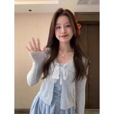 批发甜美蕾丝边拼接天丝防晒开衫女夏季配吊带裙薄款披肩罩衫外搭上衣