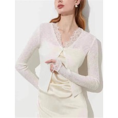 批发竹节麻长袖防晒上衣女2026年夏季新款短款开衫<b class='q'>蕾丝</b>针织薄款外套