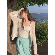 批发白色外搭开衫夏季吊带裙外搭莱赛尔防晒<b class='q'>罩衫</b>针织外套空调衫上衣