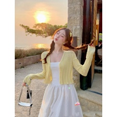 批发裙子外搭开衫薄款女夏季防晒小<b class='q'>罩衫</b>镂空针织外套黄色上衣