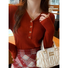 批发红色毛衣女2025春秋小香风打底衫内搭高级感上衣<b class='q'>新款</b>秋冬针织衫