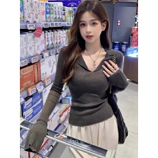 批发纯欲风性感又<b class='q'>可爱</b>polo领针织衫女秋季设计感显瘦内搭打底衫羊毛衣