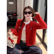 批发韩系红色针织开衫<b class='q'>外套女</b>春秋季短款爱心刺绣内搭麻花毛衣长袖上衣