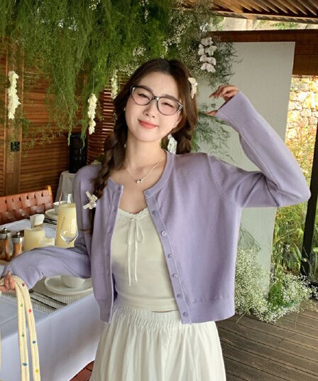 보라색 오픈 가디건 경기 슬립 외부 가져 가라. 여성 2026 새로운 봄 가을 착용 가져 가라. 재킷 니트 스웨터 맨위