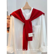 批发韩系新款春<b class='q'>秋</b>红色针织披肩女外搭气质小坎肩配裙子空调房搭肩