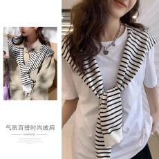 批发<b class='q'>衬衣</b>披肩外搭针织开衫三角披肩黑白条纹韩式肩搭森系坎肩小披肩女