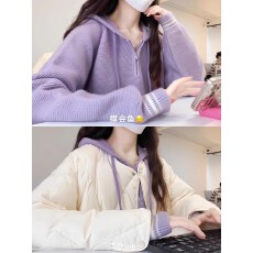 批发紫色拉链连帽针织衫软糯毛衣女款2025新款秋季可外穿内搭温柔<b class='q'>上衣</b>