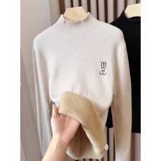 批发半<b class='q'>高领</b>刺绣<b class='q'>打底衫</b>上衣冬装2025新款冬季韩系加绒针织衫套头毛衣女