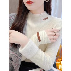 半高领一体绒内搭套头女毛衣2025秋冬新款加厚保暖针织打底衫上衣