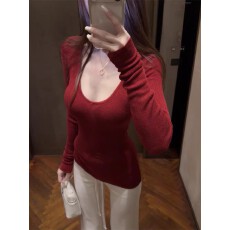 批发红v领<b class='q'>羊绒</b>针织打底衫女秋冬紧身修身<b class='q'>毛衣</b>内搭气质低领上衣