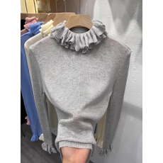 批发2026春季新款花边领针织衫女木耳边高级感半<b class='q'>高领</b>内搭羊毛<b class='q'>打底衫</b>潮