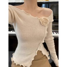 2026年新款春季浪漫复古花木耳边打底衫毛衣针织衫上衣