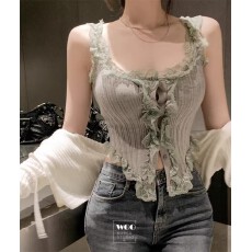 批发设计感花边针织开衫显身材蕾丝花边性感修身吊带<b class='q'>背心</b>