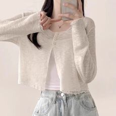 批发辣妹短款上衣女2026春夏小众气质针织长袖防晒衫新款外搭空调罩衫