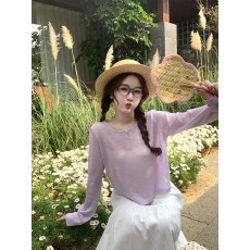 批发巨好看的防晒罩衫女2026新款夏季宽松长袖<b class='q'>t</b>恤紫色上衣高级感外搭