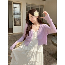 紫色开衫外搭配吊带裙2026新款夏季防晒罩衫针织外套上衣