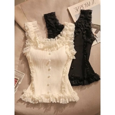 批发纯欲甜辣蕾丝花边吊带背心女夏辣妹修身显瘦针织<b class='q'>打底</b>短款无袖<b class='q'>上衣</b>