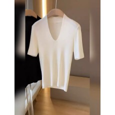 批发韩版高级感百搭<b class='q'>短袖</b>T恤女夏季独特别致内搭V领打底上衣潮