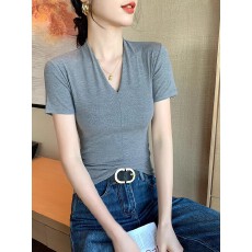 批发V领短袖<b class='q'>t</b>恤女春夏季2026新款西装内搭修身高级感外穿半袖正肩上衣