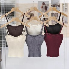 批发可调节肩带短款坑条纹针织吊带背心女春夏秋冬四季内搭高腰抹胸