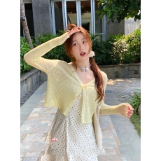 批发防晒开衫2026新款夏季薄款吊带外搭罩衫女<b class='q'>针织</b>外套黄色上衣