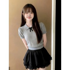 批发夏装女款2026新款韩系ootd穿搭温柔风巨好看灰色针织衫上衣