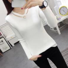 批发V领钉珠薄款毛衣<b class='q'>女</b>士2026秋冬新款白色<b class='q'>打底衫</b>修身上衣纯色针织衫