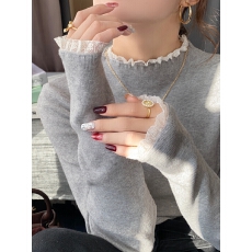 批发灰色蕾丝边<b class='q'>打底衫</b>女早秋季内搭2026新款高级感黑色上衣半<b class='q'>高领</b>毛衣