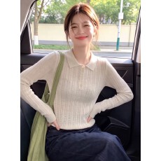 批发小香风polo领竖<b class='q'>条纹</b>长袖上衣女秋季新款洋气减龄修身显瘦<b class='q'>针织衫</b>潮
