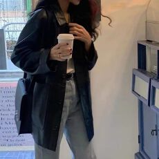 批发韩国东大门<b class='q'>秋</b>季新款复古简约百搭宽松休闲仿皮衣夹克外套女