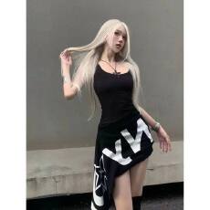 批发斩男又斩女<b class='q'>个性</b>字母印花无袖背心连衣裙女夏修身显瘦不规则包臀裙