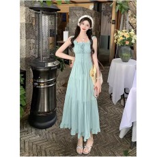批发薄荷曼波荷叶边吊带连衣裙<b class='q'>女</b>夏季2026<b class='q'>新款</b>系带显瘦度假风沙滩长<b class='q'>裙</b>