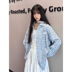 批发少女甜酷蕾丝外套女<b class='q'>衬衫</b>2026春季新款薄款长袖上衣<b class='q'>蝴蝶结</b>印花格子