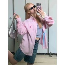 批发日系<b class='q'>甜美</b>兔子条纹长袖衬衫女春秋宽松法式设计感小众休闲百搭上衣